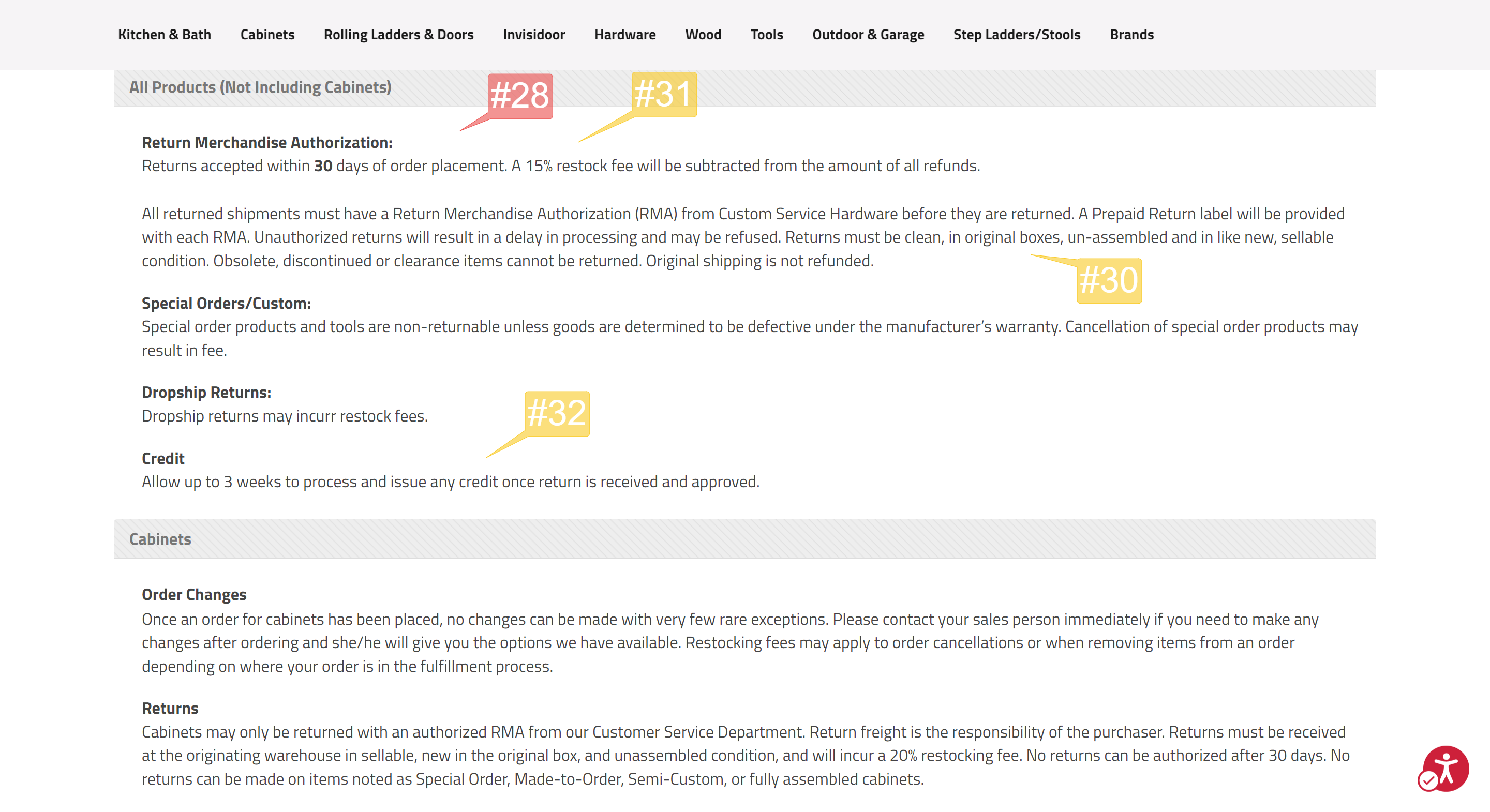 Custom Service Hardware Returns & Exchanges